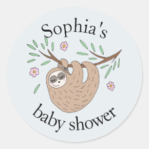 Sticker Rond Baby shower de nom animal moderne mignonne dormant
