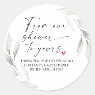 Sticker Rond Baby shower de notre douche à votre fête Favoriser