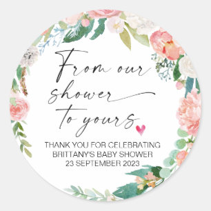 Sticker Rond Baby shower de notre douche à votre fête Favoriser