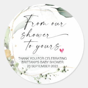Sticker Rond Baby shower de notre douche à votre fête Favoriser