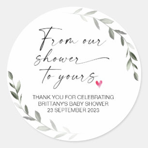 Sticker Rond Baby shower de notre douche à votre fête Favoriser
