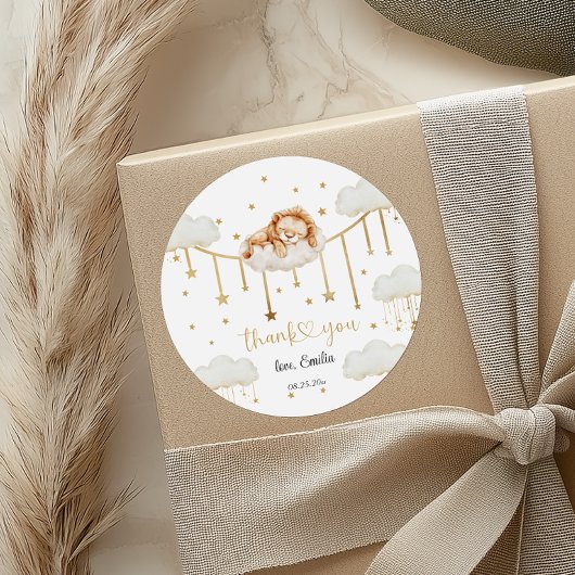 Sticker Rond Baby shower de nuage de lion doré doux