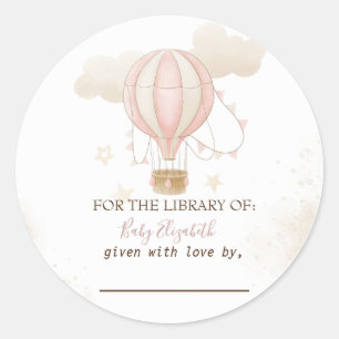 Sticker Rond Baby shower de nuages de ballon à air chaud rose