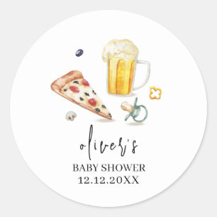 Sticker Rond Baby shower de pacifier des bières de pizza rustiq
