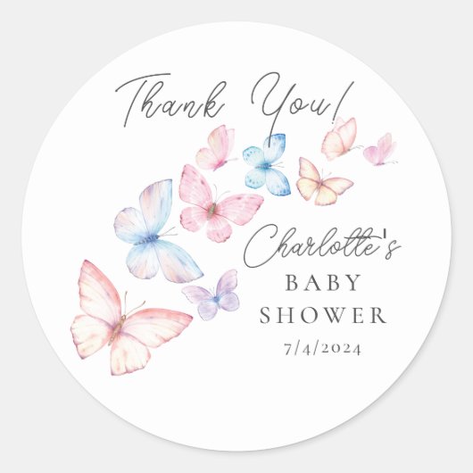 Sticker Rond Baby shower de papillons Whimsical (Devant)