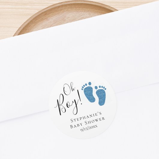 Sticker Rond Baby shower de Parties scintillant bleu