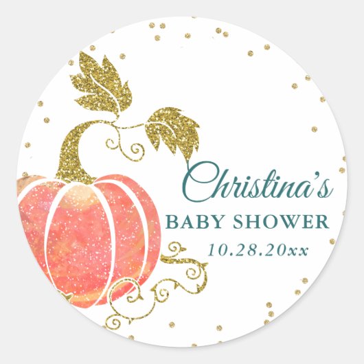 Sticker Rond Baby shower de Parties scintillant or Citrouille d (Devant)