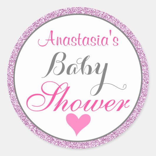 Sticker Rond Baby shower de Parties scintillant violet Fille et (Devant)