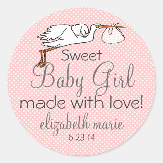 Sticker Rond Baby shower de pêche de cigogne Favoriser (Devant)
