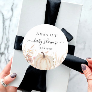 Sticker Rond baby shower de pêche fleur sauvage citrouille