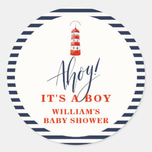 Sticker Rond Baby shower de phare nautique minimaliste moderne