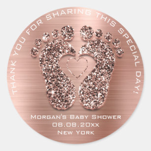 Sticker Rond Baby shower de pieds coeur Favoriser Cadeau Merci