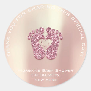 Sticker Rond Baby shower de pieds coeur Favoriser la fille Merc
