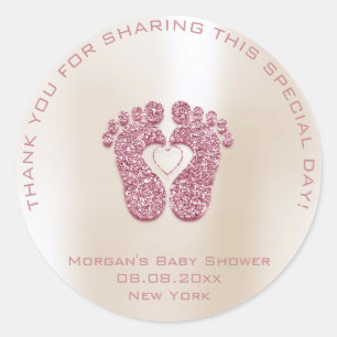 Sticker Rond Baby shower de pieds coeur Favoriser la fille Merc