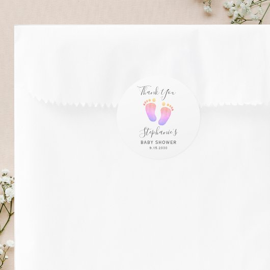 Sticker Rond Baby shower de pieds roses