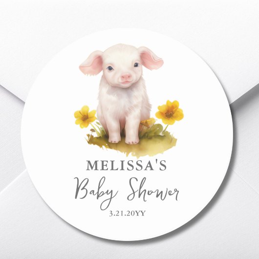 Sticker Rond Baby shower de Piglet de ferme mignonne Favoriser