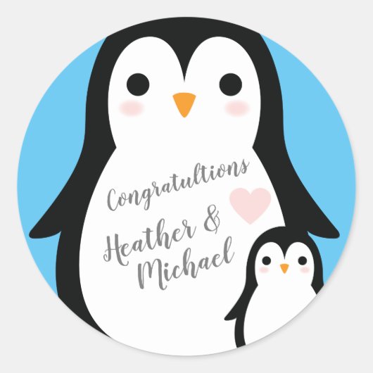 Sticker Rond Baby shower de pingouin (Devant)