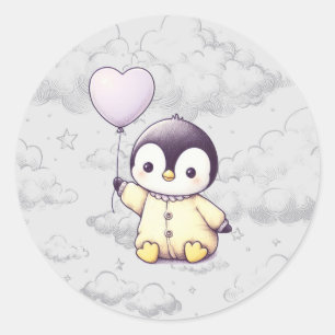 Sticker Rond Baby shower de pingouin
