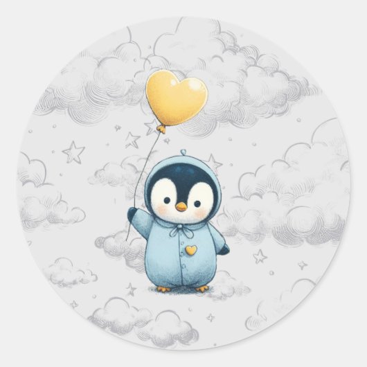 Sticker Rond Baby shower de pingouin (Devant)