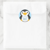 Sticker Rond Baby shower de pingouin bleu (Sac)