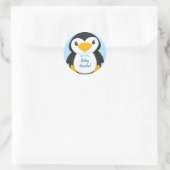 Sticker Rond Baby shower de pingouin bleu (Sac)
