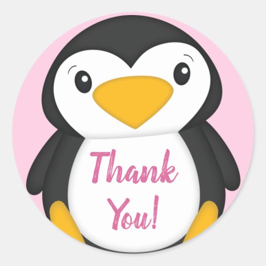 Sticker Rond Baby shower de pingouin rose (Devant)