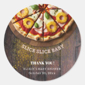 Sticker Rond Baby shower de pizza en tranches rustiques (Devant)