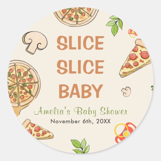 Sticker Rond Baby shower de pizza pour bébés Slice Slice (Devant)