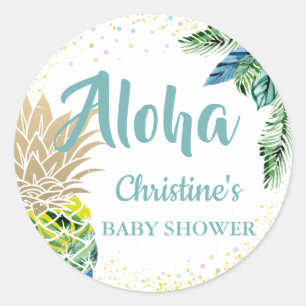 Sticker Rond Baby shower de plage d'ananas tropical