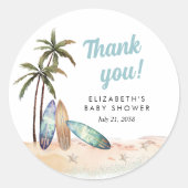 Sticker Rond Baby shower de plage de surf Merci (Devant)