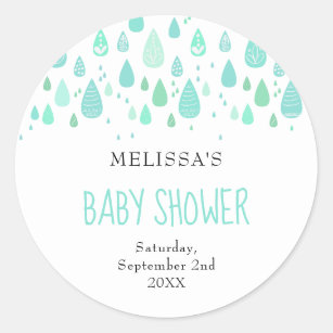 Sticker Rond Baby shower de pluviomètres mignons / Saupoudrage