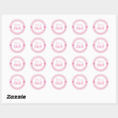 Sticker Rond Baby shower de points Chevron et Polkas Rose (Feuille)