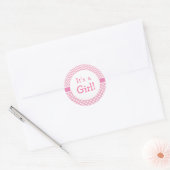 Sticker Rond Baby shower de points Chevron et Polkas Rose (Enveloppe)