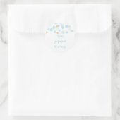 Sticker rond Baby shower de points d'or bleu (Sac)