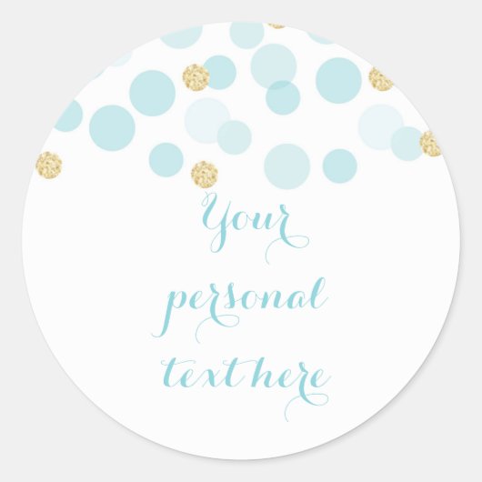 Sticker rond Baby shower de points d'or bleu (Devant)