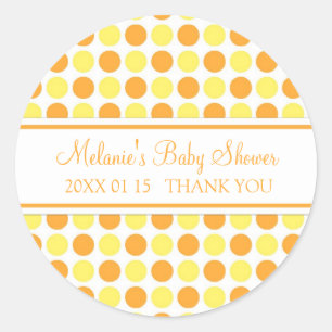 Sticker Rond Baby shower de points jaunes orange Favoriser les 