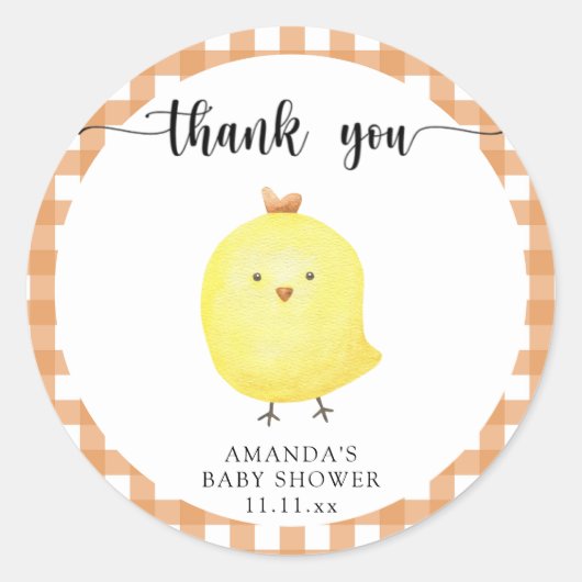Sticker Rond Baby shower de poulet mignon merci (Devant)