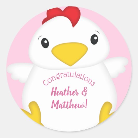 Sticker Rond Baby shower de poulet rose (Devant)