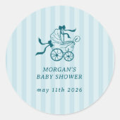 Sticker Rond Baby shower de poussette de bébé mignonne Preppy (Devant)