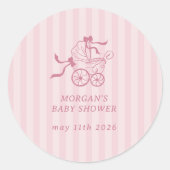 Sticker Rond Baby shower de poussette de bébé mignonne Preppy (Devant)