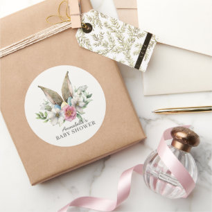Sticker Rond Baby shower de printemps de l'oreille du lapin flo