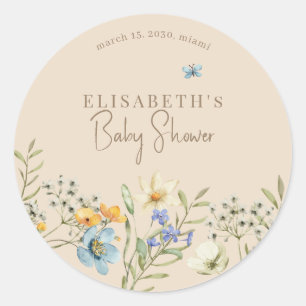 Sticker Rond Baby shower de printemps fleur sauvage Boho person