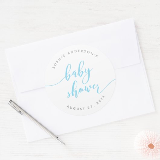 Sticker Rond Baby shower de script Blue Relax (Enveloppe)