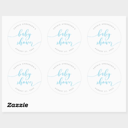 Sticker Rond Baby shower de script Blue Relax (Feuille)