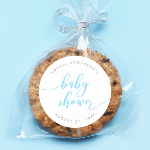 Sticker Rond Baby shower de script Blue Relax