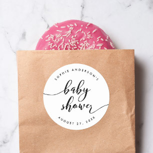 Sticker Rond Baby shower de script de relaxation noir et blanc