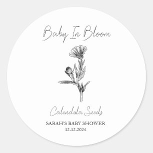 Sticker Rond Baby shower de semences Baby In Bloom l Calendula