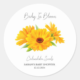 Sticker Rond Baby shower de semences Baby In Bloom l Calendula