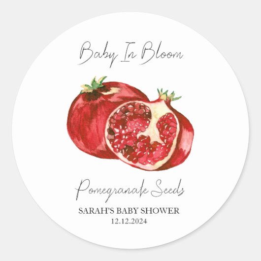 Sticker Rond Baby shower de semences de grenade bébé en fleurs (Devant)