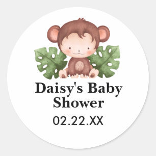 Sticker Rond Baby shower de singe à l'aquarelle